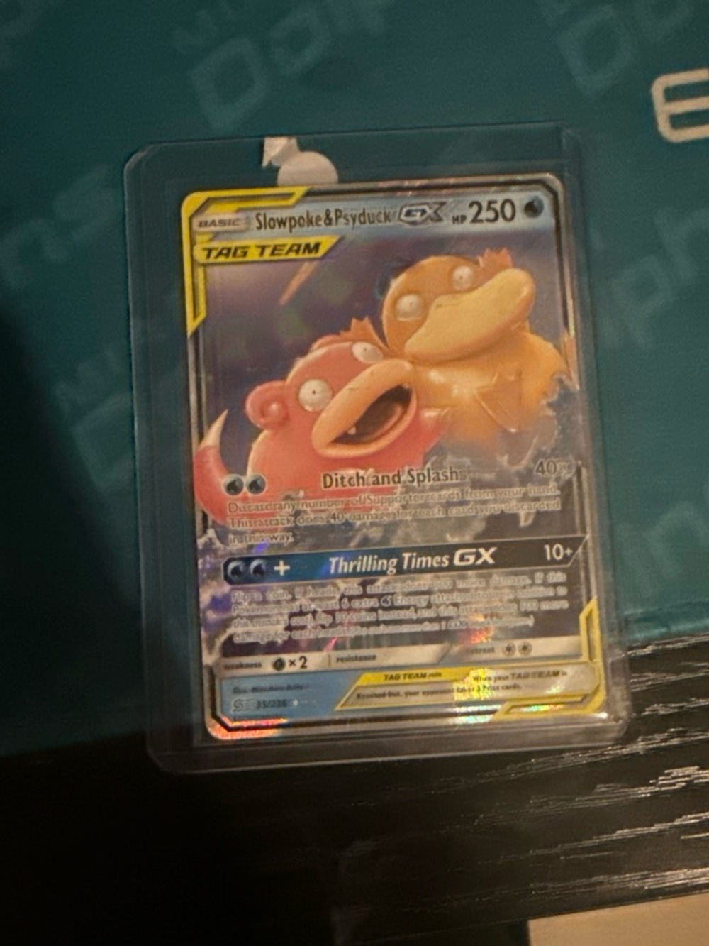 Pokemon Slowpoke & Psyduck GX Holo Card - Pink and Yellow Artwork